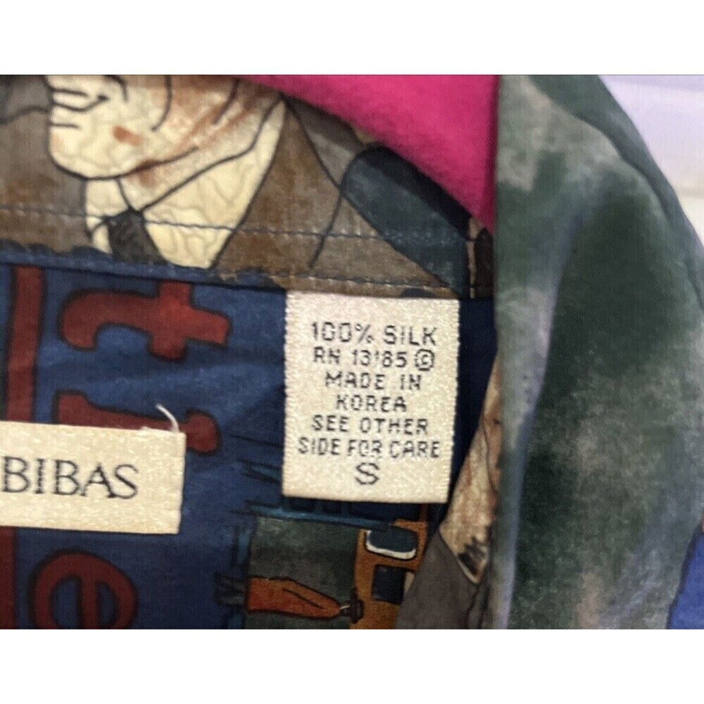 Burma Bibas Shirt Men's Train Station Camp Shirt 100% Silk Small 90's VTG - Picture 3 of 8